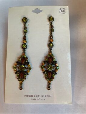Olive Green and Amber Drop Earrings